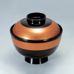 若泉漆器 越前椀　黒に帯金松葉S・H塗  1-166-4 1個（ご注文単位1個）【直送品】