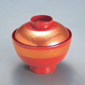 若泉漆器 越前椀　朱に帯金松葉S・H塗  1-166-5 1個（ご注文単位1個）【直送品】