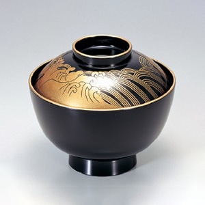 若泉漆器 新越前椀　黒金波S・H塗  1-168-6 1個（ご注文単位1個）【直送品】