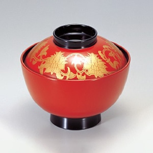 若泉漆器 新越前椀　朱唐草S・H塗  1-168-8 1個（ご注文単位1個）【直送品】