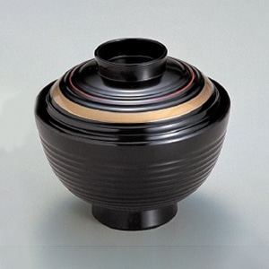 若泉漆器 3.7寸荒筋椀　朱金ライン  1-169-4 1個（ご注文単位1個）【直送品】