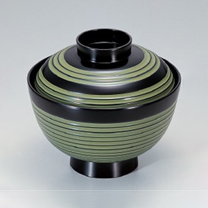 若泉漆器 3.7寸荒筋椀　緑ひも  1-169-5 1個（ご注文単位1個）【直送品】