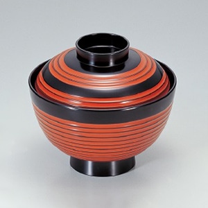 若泉漆器 3.7寸荒筋椀　朱ひも  1-169-6 1個（ご注文単位1個）【直送品】