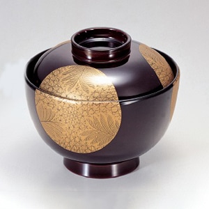 若泉漆器 3.8寸仙才椀　溜武蔵野日月  1-169-15 1個（ご注文単位1個）【直送品】