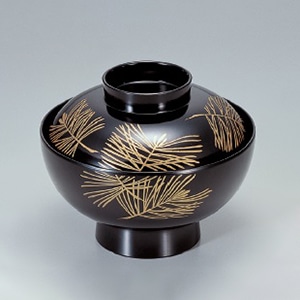 若泉漆器 御殿吸椀　黒に松葉  1-170-1 1個（ご注文単位1個）【直送品】