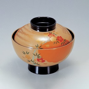 若泉漆器 御殿吸椀　クリーム柳秋草S・H塗  1-171-16 1個（ご注文単位1個）【直送品】