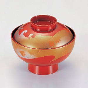 若泉漆器 御殿吸椀　朱波千鳥  1-173-9 1個（ご注文単位1個）【直送品】