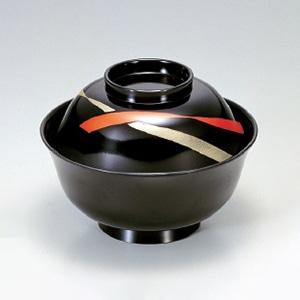 若泉漆器 4寸羽反吸椀　黒花帯  1-175-9 1個（ご注文単位1個）【直送品】