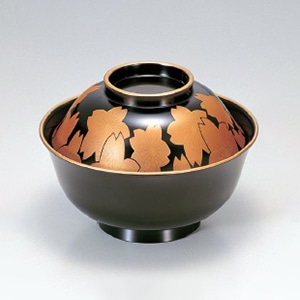 若泉漆器 4寸羽反吸椀　黒金桜  1-175-13 1個（ご注文単位1個）【直送品】