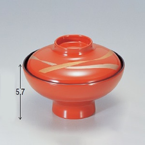 若泉漆器 3.8寸丸駒吸椀　朱花帯  1-177-1 1個（ご注文単位1個）【直送品】