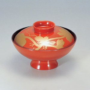 若泉漆器 4.5寸小槌吸椀　朱菊葉  1-177-11 1個（ご注文単位1個）【直送品】