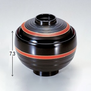 若泉漆器 卵型吸椀　黒に帯朱内朱  1-181-5 1個（ご注文単位1個）【直送品】
