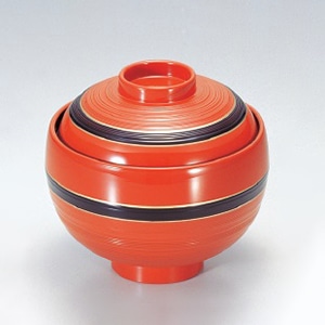 若泉漆器 卵型吸椀　朱に帯黒  1-181-6 1個（ご注文単位1個）【直送品】