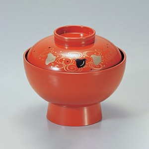 若泉漆器 保温吸椀　朱波千鳥  1-193-4 1個（ご注文単位1個）【直送品】