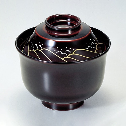 若泉漆器 富士羽反小吸椀　溜波　本漆塗　蒔絵  1-194-8 1個（ご注文単位1個）【直送品】
