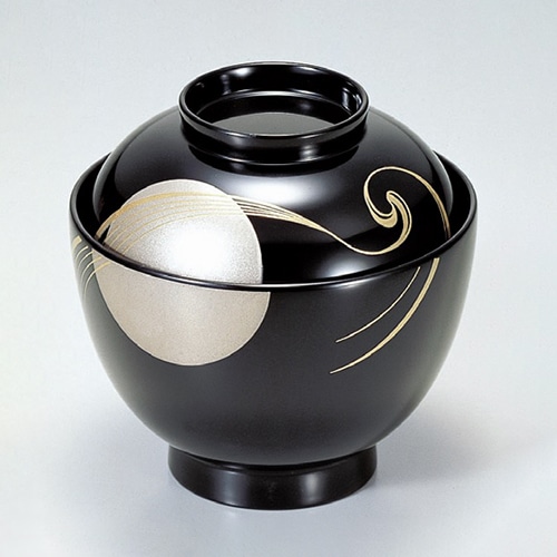 若泉漆器 ナツメ型吸椀　黒日月波　本漆塗　蒔絵  1-194-12 1個（ご注文単位1個）【直送品】