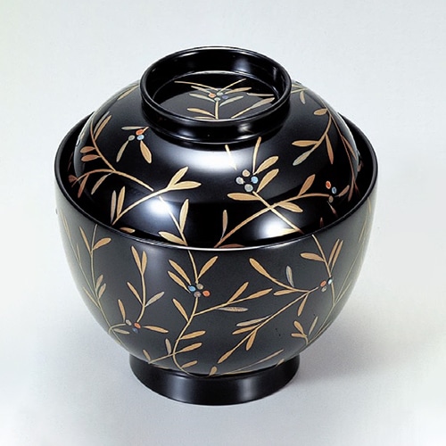 若泉漆器 3.4寸玉子型小吸椀　黒南天　本漆塗　磨手描蒔絵  1-194-13 1個（ご注文単位1個）【直送品】