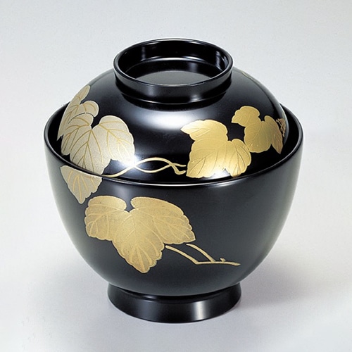 若泉漆器 ナツメ型吸椀　黒ツタ　本漆塗　蒔絵  1-194-14 1個（ご注文単位1個）【直送品】