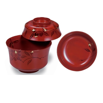 若泉漆器 3.5寸京型吸椀洗朱椿内朱見返付本漆塗手描蒔絵  1-195-2 1個（ご注文単位1個）【直送品】