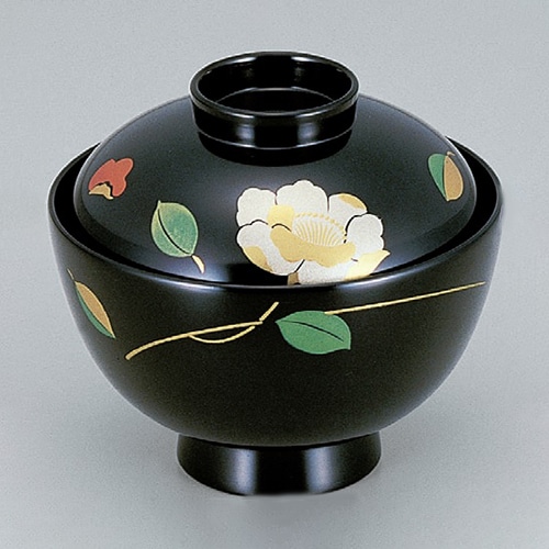 若泉漆器 越前椀　黒に山茶花　本漆塗  1-195-7 1個（ご注文単位1個）【直送品】