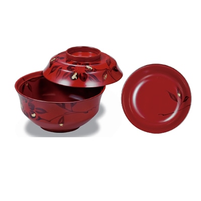 若泉漆器 4寸京型吸椀　洗朱椿内朱見返付　本漆塗　手描蒔絵  1-196-3 1個（ご注文単位1個）【直送品】