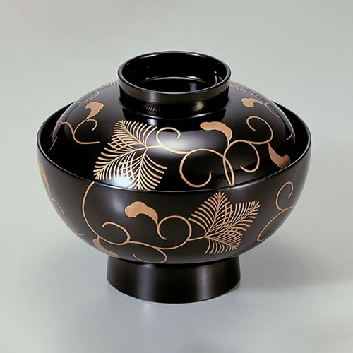 若泉漆器 御殿吸椀　黒松唐草　本漆塗　蒔絵  1-196-4 1個（ご注文単位1個）【直送品】