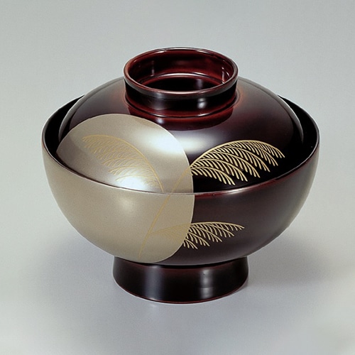 若泉漆器 御殿吸椀　溜満月にススキ　本漆塗　手描磨蒔絵  1-196-5 1個（ご注文単位1個）【直送品】