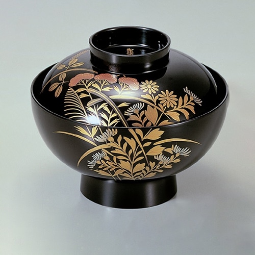若泉漆器 御殿吸椀　黒秋草　本漆塗　蒔絵  1-196-6 1個（ご注文単位1個）【直送品】