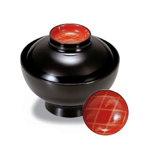 若泉漆器 花仙才椀　黒格子松葉見返付　本漆塗　蒔絵  1-196-10 1個（ご注文単位1個）【直送品】