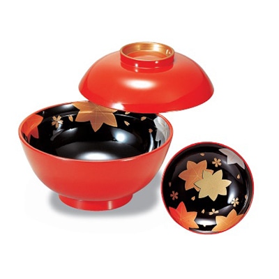 若泉漆器 4.5寸煮物椀　朱ツバ金見返春秋  1-200-7 1個（ご注文単位1個）【直送品】