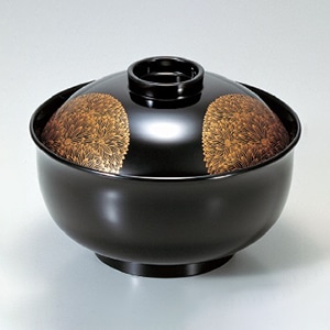 若泉漆器 4.5寸リリー椀　黒輪菊  1-202-8 1個（ご注文単位1個）【直送品】