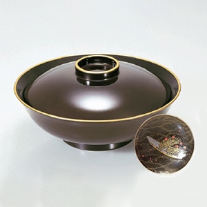 若泉漆器 5寸平駒煮物椀　溜天金見返波舟  1-203-4 1個（ご注文単位1個）【直送品】