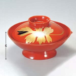 若泉漆器 御殿型煮物椀　一枚菊内朱・手描蒔絵  1-203-9 1個（ご注文単位1個）【直送品】