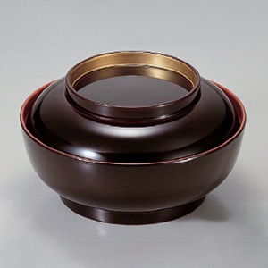 若泉漆器 5寸平煮物椀　溜内朱つば金  1-212-2 1個（ご注文単位1個）【直送品】