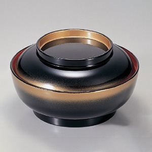 若泉漆器 5寸平煮物椀　黒金かすみつば金内朱  1-212-3 1個（ご注文単位1個）【直送品】
