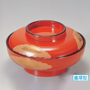 若泉漆器 6寸大平煮物椀　白正方寺内朱  1-212-9 1個（ご注文単位1個）【直送品】