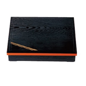 若泉漆器 ニュー尺1寸長手松花堂黒渕朱金ライン入 オヤフタ 1-306-5 1個(ご注文単位1個)【直送品】