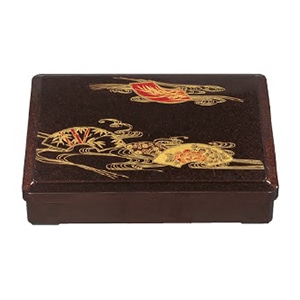 若泉漆器 尺1寸長手三里弁当　茶パール扇面 仕切付 1-364-4 1個（ご注文単位1個）【直送品】