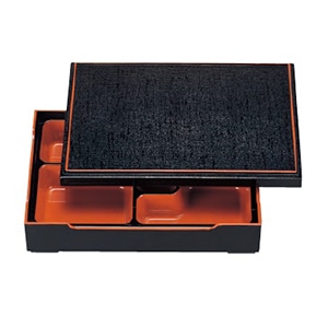 若泉漆器 尺1寸長手雅松花堂　平蓋　黒布目天朱 仕切付 1-371-6 1個（ご注文単位1個）【直送品】