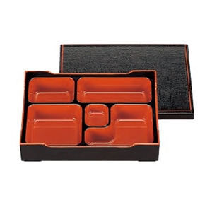 若泉漆器 9寸長手雅松花堂　黒布目天朱 仕切付 1-372-4 1個（ご注文単位1個）【直送品】