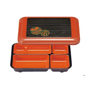 若泉漆器 T-190　9寸長手副食弁当　まり内朱 小 1-418-4 1個（ご注文単位1個）【直送品】