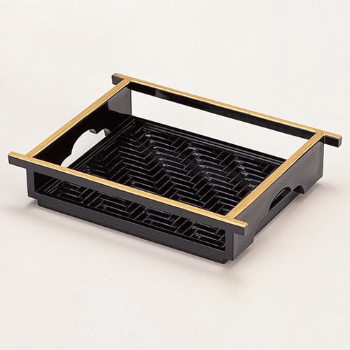 若泉漆器 竹目透かし皿 黒天金 1-624-9 1個(ご注文単位1個)【直送品】