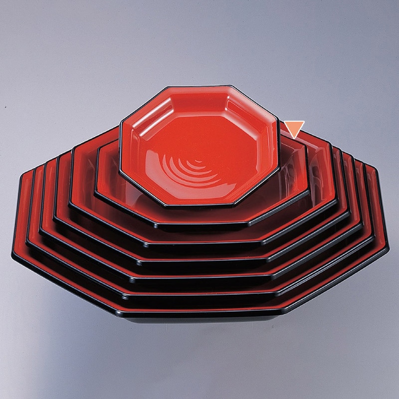 若泉漆器 八角盛皿　朱渕黒天黒　8寸  1-682-2 1個（ご注文単位1個）【直送品】