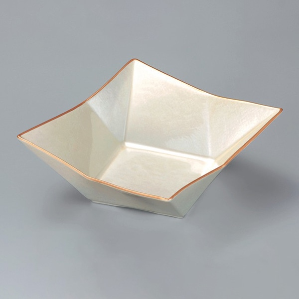 若泉漆器 7寸スクウェア鉢　クリームアクア天金  M-15-23 1個（ご注文単位1個）【直送品】