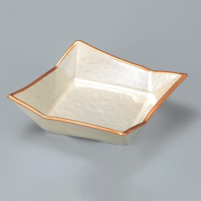 若泉漆器 5.4寸スクウェア浅鉢　クリームアクア天金  M-15-24 1個（ご注文単位1個）【直送品】