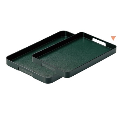 若泉漆器 運び盆　グリーン石目天黒　尺2寸 ノンスリップ加工 B-12-33 1個（ご注文単位1個）【直送品】