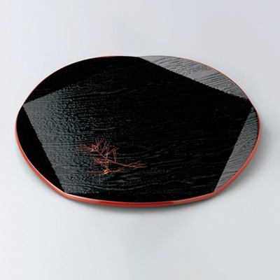 若泉漆器 尺0寸五角木目盆　黒渕朱松葉  B-12-94 1個（ご注文単位1個）【直送品】