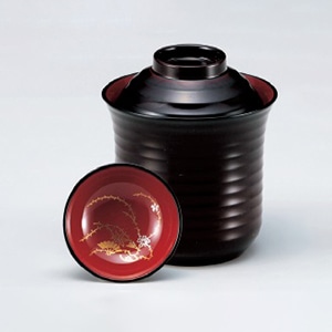 若泉漆器 2.5寸平筋箸洗椀　溜内朱見返付S・H塗  W-10-18 1個（ご注文単位1個）【直送品】