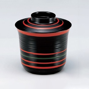 若泉漆器 3.1寸線引小吸椀　黒朱緑線引  W-10-71 1個（ご注文単位1個）【直送品】