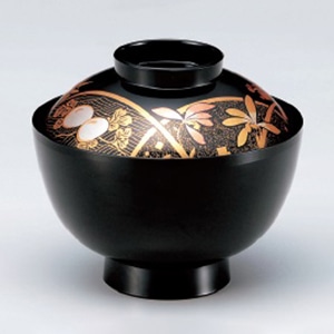 若泉漆器 新越前椀　黒に四君子  W-10-48 1個（ご注文単位1個）【直送品】